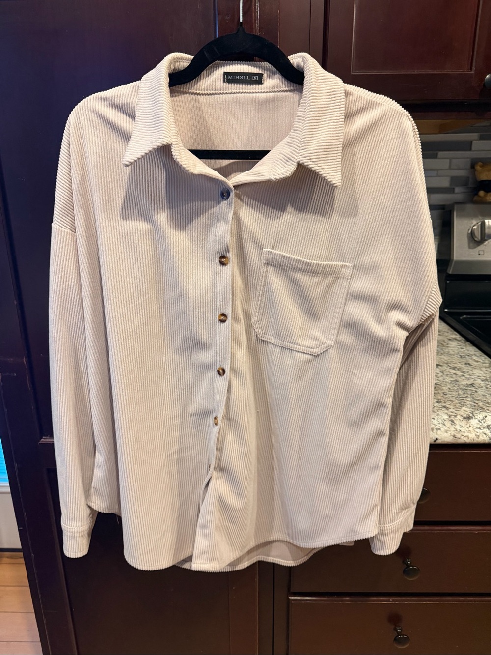 Michele Cream Ribbed Button-Down Shirt
